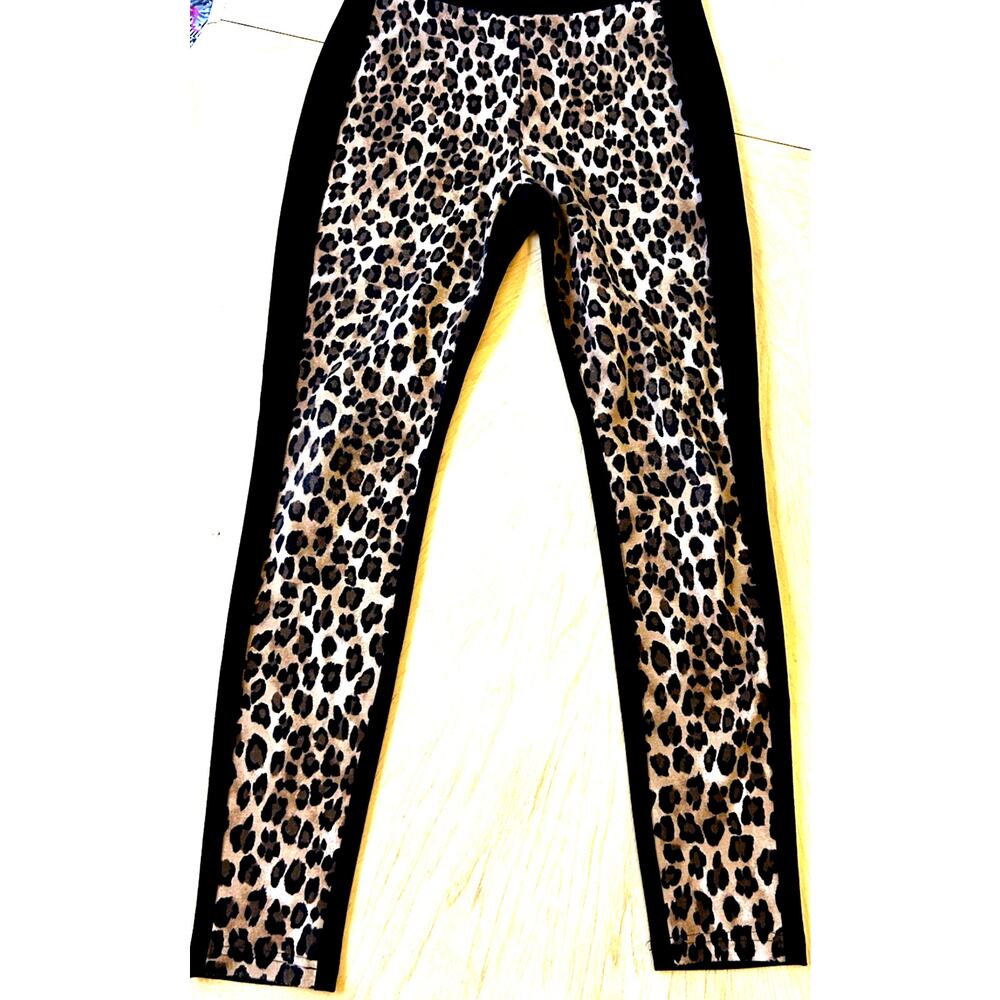 Chico's Black Leopard Pants Cheetah Animal Print Stretch Legging Casual Sexy 0